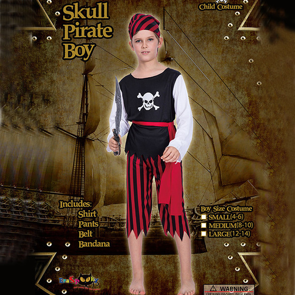 Cosplay Pirate Skeleton Boy Halloween Costume Fancy Dress Children Clothes Carnival Costumes for Children Boys Top with Pant