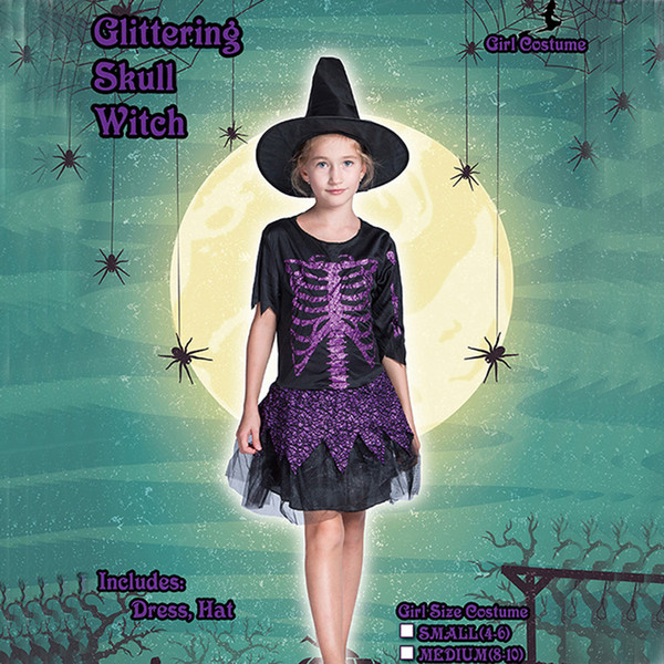 Glittering little Girl Halloween Cosplay Little Witches Costume Cute Horror skeleton Full Set Halloween children Dress Sexy Costume