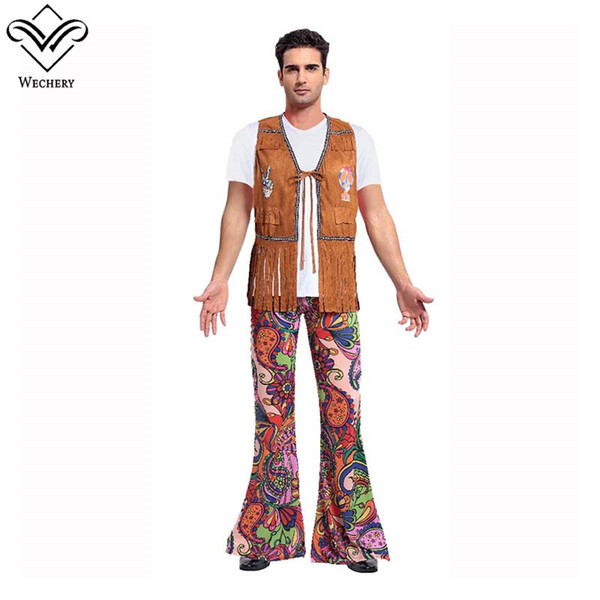 Indian Fantasia Cosplay Uniform Men Halloween holiday Plays Costume Tassels set Jacket Tops Long Floral Pant