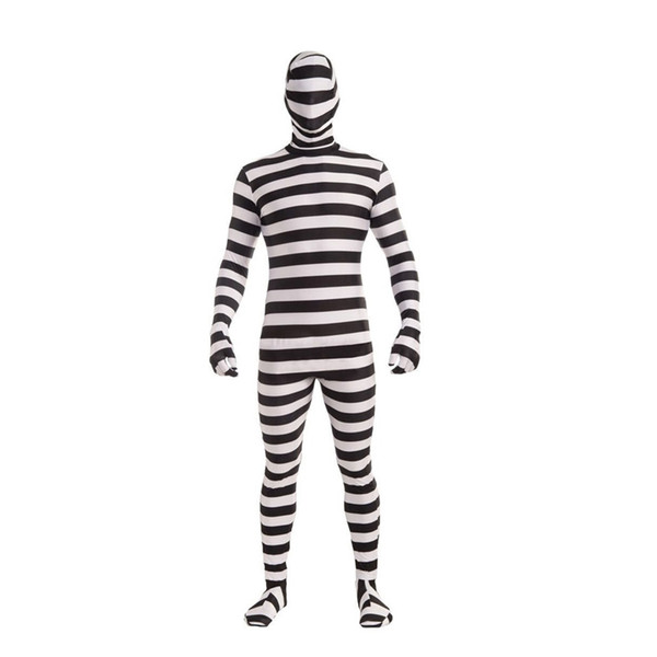 New Adult Man Halloween Costume Prisoner Cosplay Black and White Stripes Prisoner Clothes DS Performance