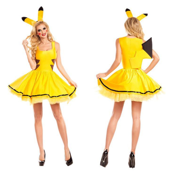 Pika Designer Women Cosplay Costume Yellow Cute Stage Clothes Dress