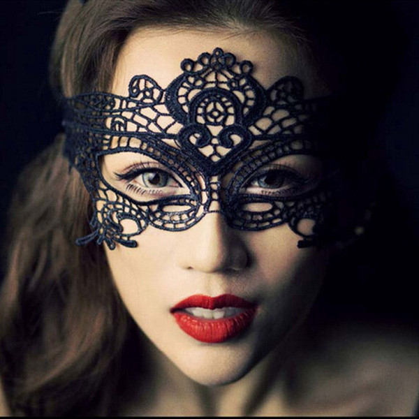 Wholesale-New Black Gold Silver Lace Self-adhesive Sexy Face Mask Masquerade Ball Halloween Costumes Accessories Eye Masks