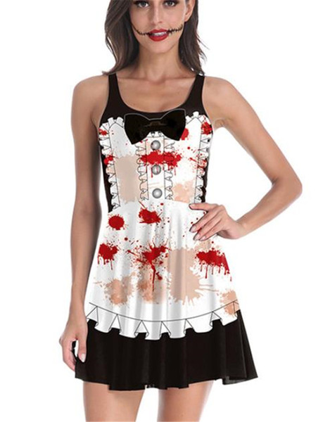 Bereaved Maid Costume Halloween Dresses Fashion Designer Party Dress with Button Digital Printed Black Uniforms Cosplay