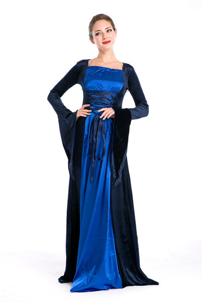 European vintage court blue dress French castle hostess elegant woman Halloween role play cosplay elegant lady costume