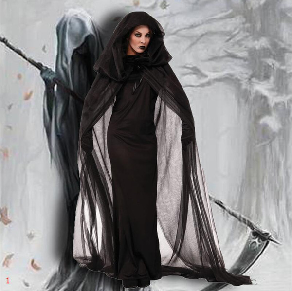 Halloween Costume Luxury Womens Suits with Cloak+Dresses+Gloves Designer Halloween Dresses for Women Horror God of Death Robes Clothes