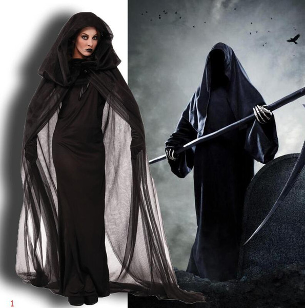 Halloween Costume Luxury Womens Suits with Cloak+Dresses+Gloves Designer Halloween Dresses for Women Horror God of Death Robes 1