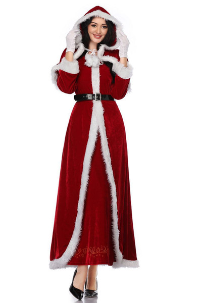 Christmas Womens Santa Claus Dress Red Long Sleeve Womens Dresses With Shawl Fashion Chirstmas Theme Costume