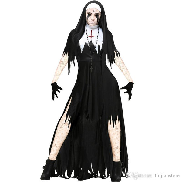 Halloween Party Dress Nun Suit Theme Costume Digital Printed Vampire Cosplay