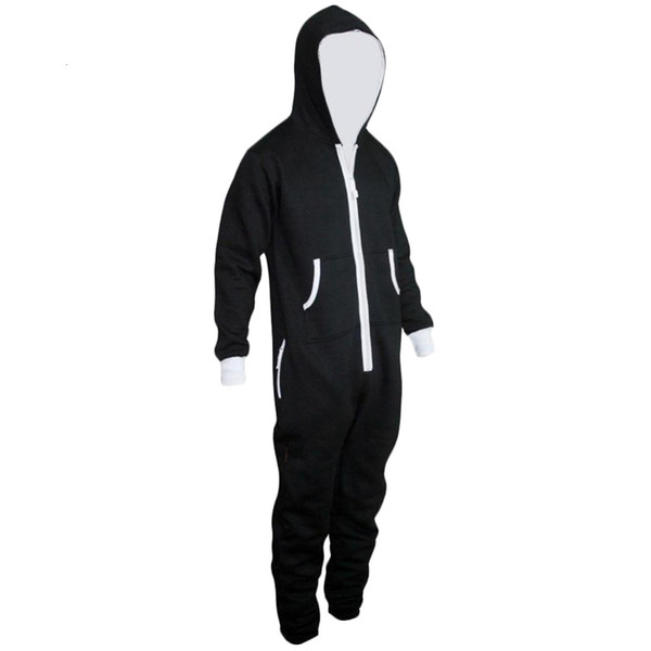 Men Solid Color Unisex Pajamas Tracksuit Sleepsuit Pajamas For Women Adults One Piece Cotton Black / Blue Jumpsuit SH190905