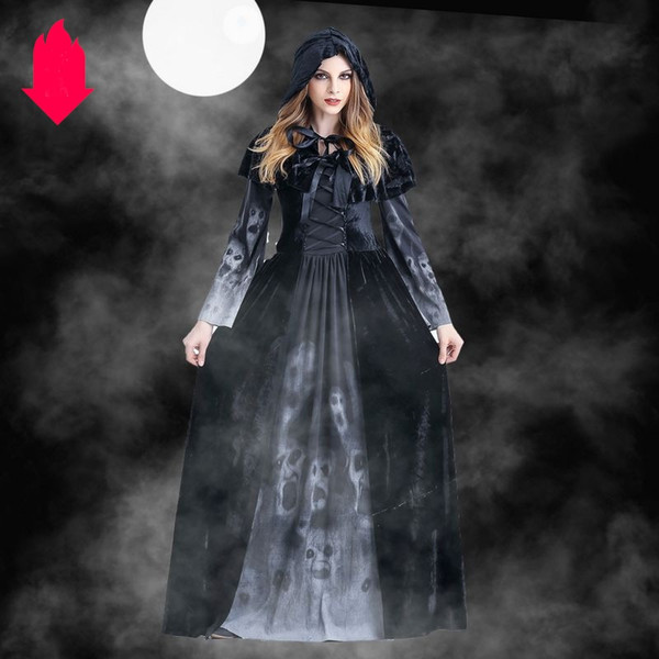 Hot Halloween Costumes Designer Womens Dresses for Halloween Horror Witches Cosplay Clothing with Printed Fashion Suits with Cloak+dresses