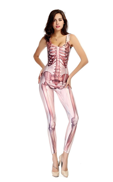 2018 New Arrival Adult Individuality Skeleton Jumpsuit Terror Cosplay Costumes For Women Pink Or Grey Club Clothing Hot Selling