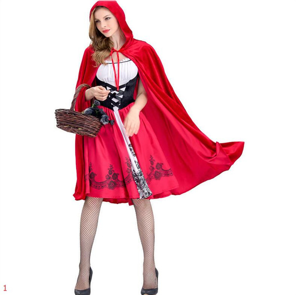 New Womens Halloween Suit Designer Womens Suits Luxury Little Red Riding Hood Costume for Women Cloaks + Dresses Size S-XL Cosplay