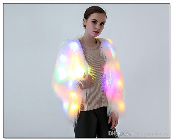 Halloween LED Fur Women Jacket Europe Cosplay Costume Christmas Cape Luxury Female Party Dress