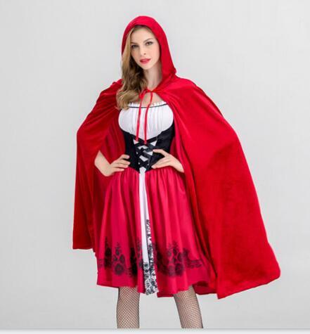 Halloween Dresses Luxury Designer Womens Cosplay Uniform Little Red Riding Hood Costume for Women Cloaks + Dresses Size S-XL Wholesale