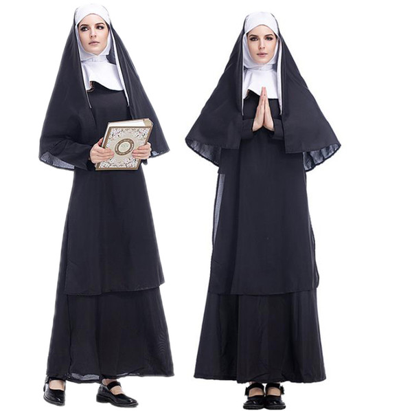 Casual Style Halloween Costume Girl Jesus Christ Womens Long Sleeve Missionary Pastor Maria Priest Nun Service Costumes Clothes