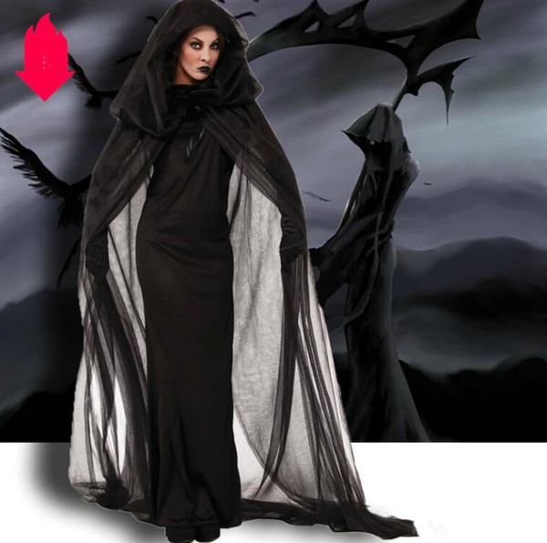 Luxury Halloween Cosplay Uniform For Women Dresses Fancy Designer Halloween Costum Women Horror God of Death Robes Size S-2XL