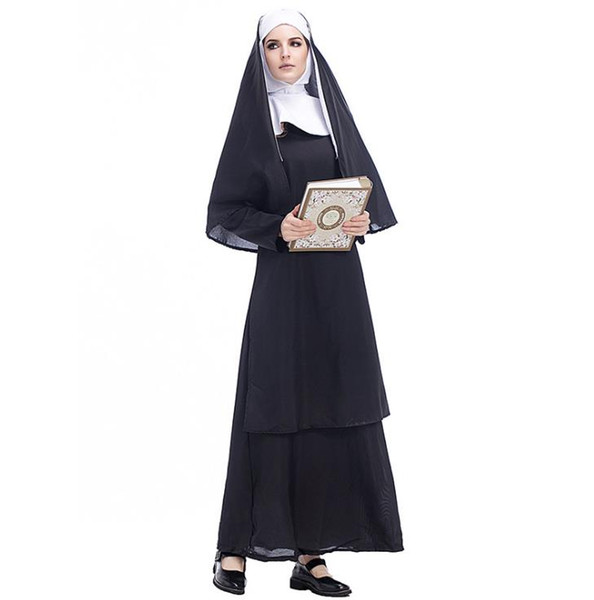 Black Color Halloween Costume Adult Jesus Christ Designer Women Missionary Pastor Clothes Casual Maria Priest Nun Service Role Play