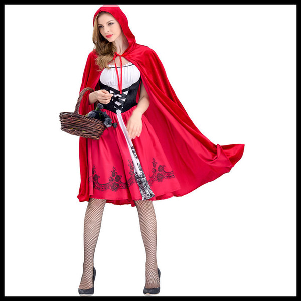 New Arrived Womens Halloween Suit Designer Womens Suits Luxury Little Red Riding Hood Costume for Women Cloaks + Dresses Size S-XL Cosplay