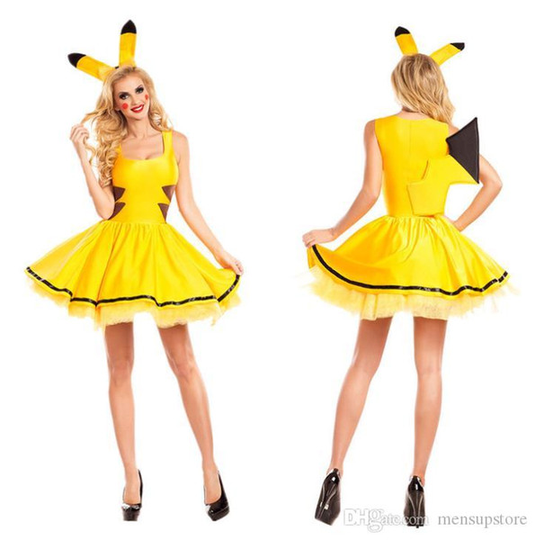 Pika Designer Women Cosplay Costume Yellow Cute Stage Clothes Dress