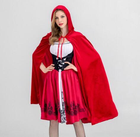 Luxury Womens Halloween Dresses New Designer Womens Suits Cosplay Little Red Riding Hood Costume for Women Cloaks + Dresses Size S-XL