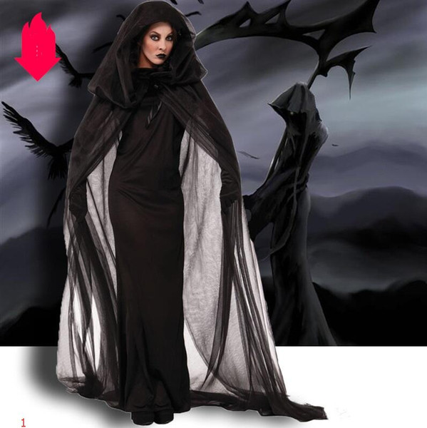 Halloween Costume Luxury Womens Suits with Cloak+Dresses+Gloves Designer Halloween Dresses for Women Horror God of Death Robes