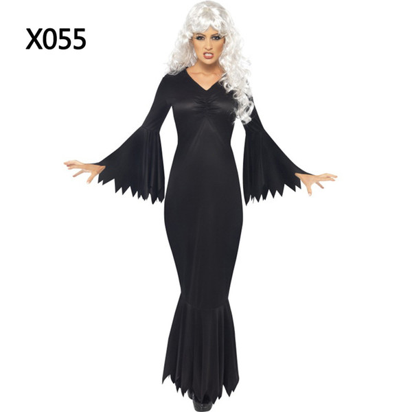 Wholesale Designer Women Party Theme Costume Clothes 2019 Halloween Cosplay Costume Long Flare Sleeved Dresses V Neck Party Black Dresses