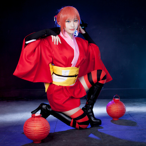 gintama kagura cosplay costumes Red kimono Japanese anime clothing Masquerade/Mardi Gras/Carnival costumes supply from stock