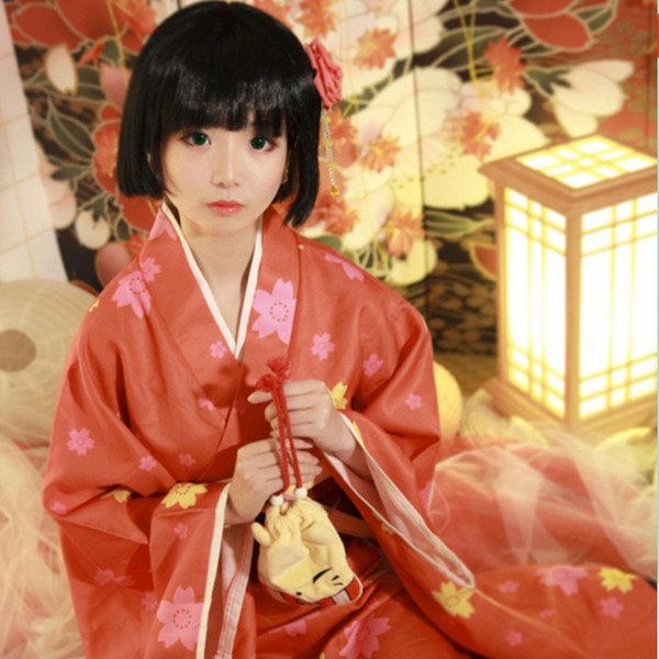 Kohina Ichimatsu costumes cosplay Red kimono Japanese anime Gugure! Kokkuri-san clothing Masquerade/Mardi Gras/Carnival costumes