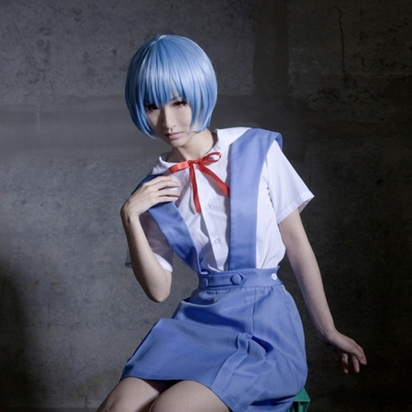 Ayanami Rei cosplay costumes Japanese anime Neon Genesis Evangelion\EVA clothing Suspender skirt (skirt+tie+shirt+eyepatch)