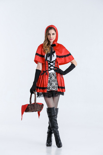 Women Cosplay Dress Little Red Riding Hood Halloween Theme Costume Female Funny Sexy Evening Party Stage Clothes Free Shipping