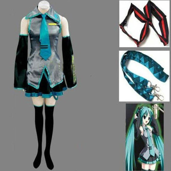 Anime Vocaloid Hatsune Miku Cosplay Costume Halloween Women Girls Dress Full Set Uniform and Many Accessories