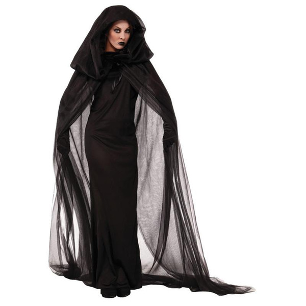 Halloween Costumes Set Women Autumn White Long Sleeve Solid Black Dress Costumes Party Club Cstumes Witch Plus Size Black