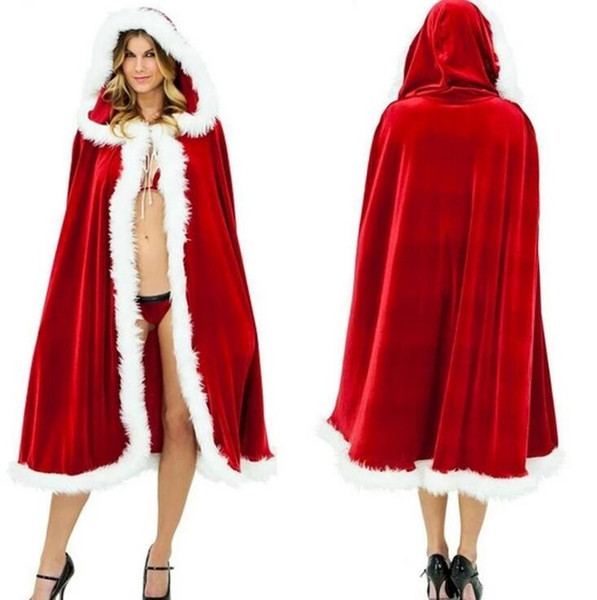 Adult Lady Christmas Cloak Costume Long Sleeve Shawl Show Christmas Flannel Stage Cloak Santa Dress Up