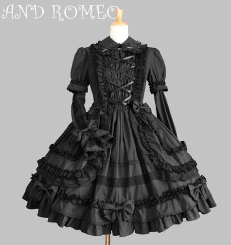 Can be Custom 2016 Cotton short Sleeve Lace Gothic Lolita dress Sleeve Removable