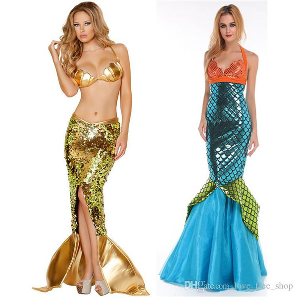 Sunshine Golden Blue Mermaid Mystery Fun Game Uniform Set Halloween Costume Ball Cosplay