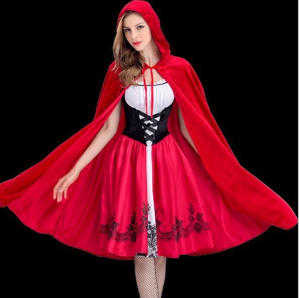 Halloween New Fashion Women Little Red Riding Hood clothing Adult Cosplay Dress Party Outfit Europe and America style Club queen clothing