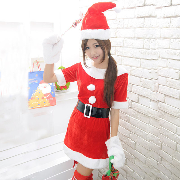 Santa Claus Costumes Suit Cosplay Women Short Sleeve Red Clothes Female Stage Performance Clothing Free Size