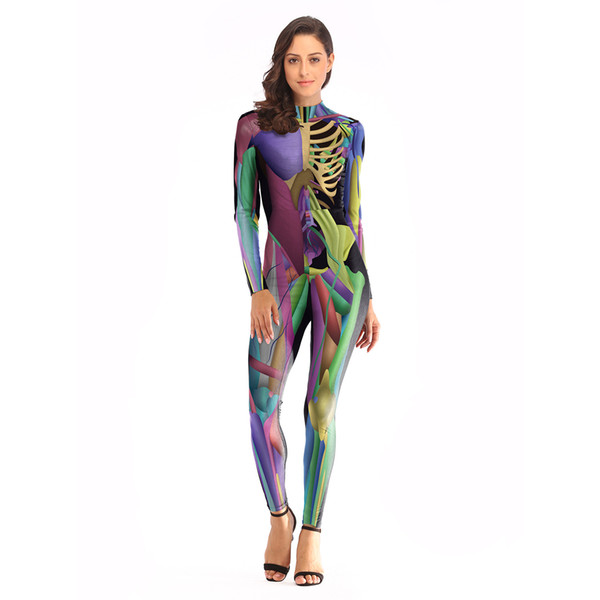 New Women Sexy Bodysuits Halloween Costumes For Women 3D Printing Jumpsuits Punky Back Zipper Feminino#011