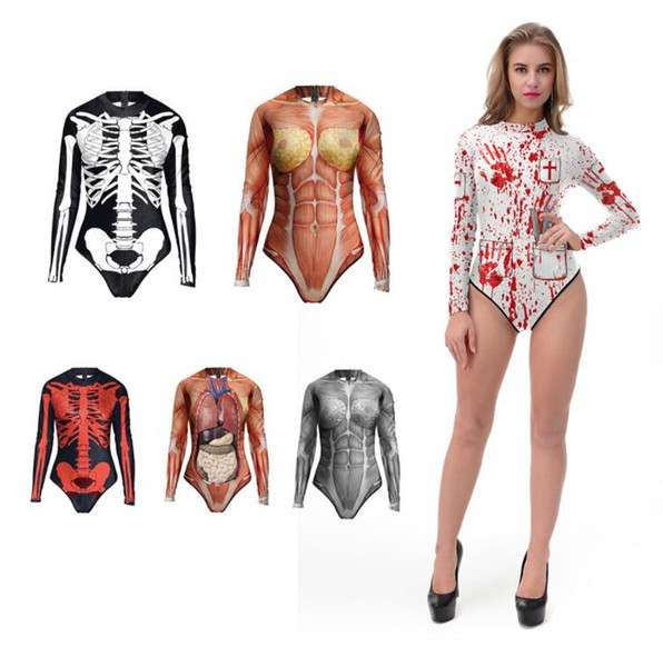 2018 hot sale explosions Europe and the United States Halloween bone costumes holiday activities party costumes COS long-sleeved one-piece