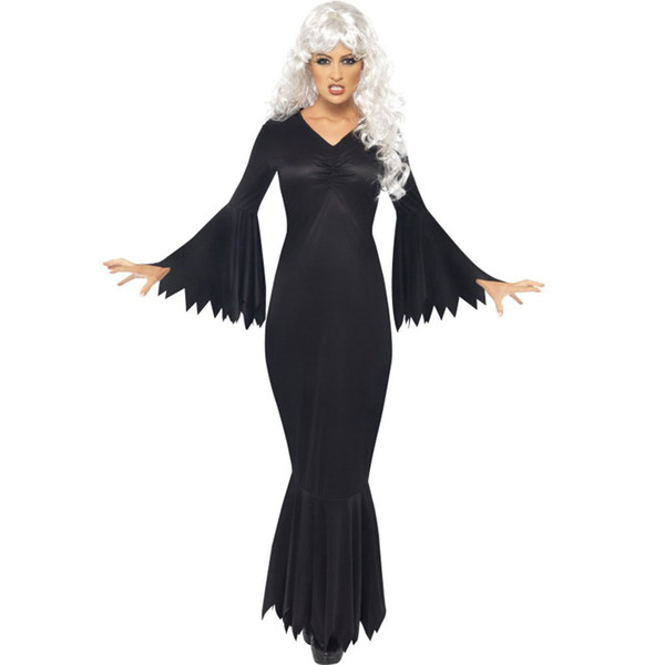 Halloween costumes Ghost Festival black horror jumpsuit with bust drawstring ghost long dress party cosplay costume with waistband