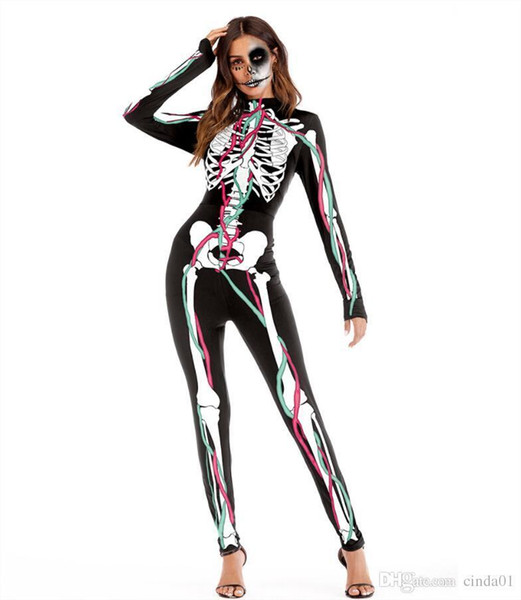 Plus2019 Halloween Women Apparel Human Skeleton Cosplay Bodysuits Horiible Dead Women Theme Costumes Female Party Stage Clothing