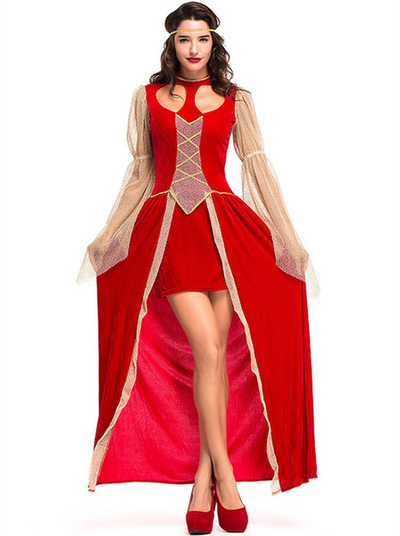 2018 New Queen Costumes Red And Gold Women Dresses Cosplay Halloween Costume Party Fancy Ball Clothing By DHL Hot Selling