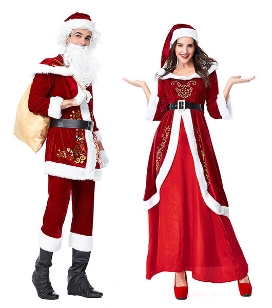 2pcs lady's Deep red wine color Christmas costume Classic Christmas long-sleeved queen's palace charistmas party costume