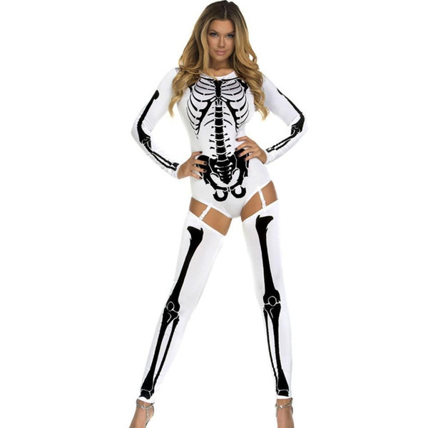 YSMARKET White Bad To The Bone Halloween Skeleton Costume Halloween Costumes For Women Costumes Adults Fantasias Feminina V8848