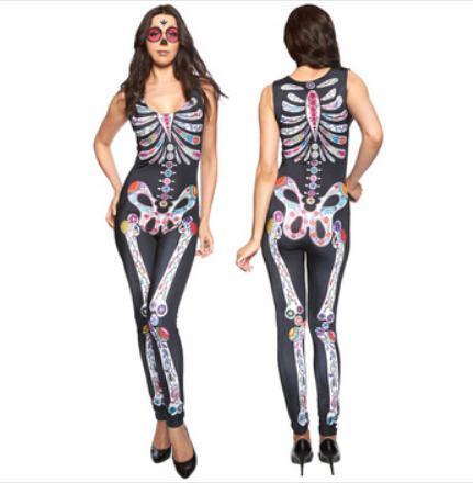 Sexy Halloween Costume Ideas Brand Women Rompers Womens Jumpsuit Dongguan_wholeTide Fashion Skin-tight Skeleton Bodysuits 88541