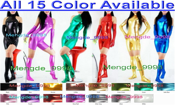 New 15 Color Shiny Metallic Women Suit Catsuit Costumes Sexy Short Body Suit Costumes With Long Glove & Stocking Halloween Cosplay Suit M168