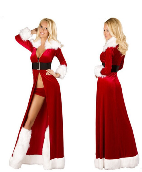 Sexy Xmas Adult Women Santa Cosplay Costume Red Robes Fancy Dress Three Pieces Uniforms Outfits Christmas Costumes for Women