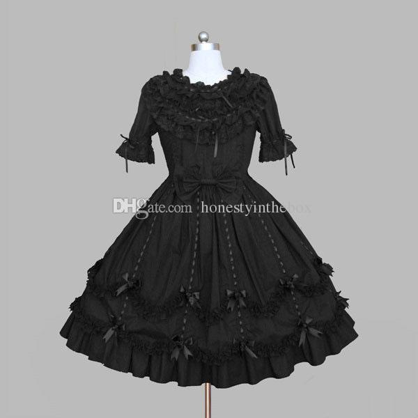 Hot Sale 2017 Black Sleeve Lace Gothic Victorian Lolita Dress For Women Customized