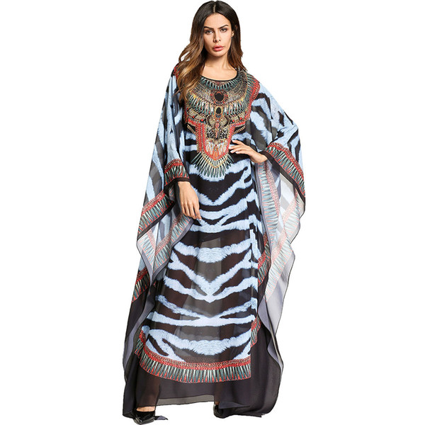 RICHE BAZIN African dresses for women Fashion Sexy Chiffon Print Dress Middle Eastern Woman Robe Muslim Dress Party