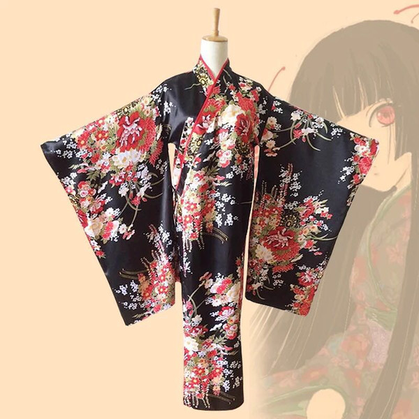 Women Japanese Kimono Traditionoal Girl Geisha Girl Cospaly Hell Cherry Printed Kimono Anime Ai Cosplay Costume For Females